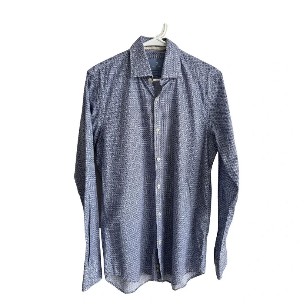 Pierre Cardin Mens Slim Fit Long Sleeve Dress Shirt Size 40 (M) Blue Pattern - Picture 4 of 16